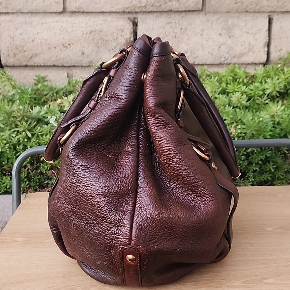 Prada Milano Green Nylon and Brown Leather Hobo Shoulder Bag with Gold hardware - Picture 2 of 16